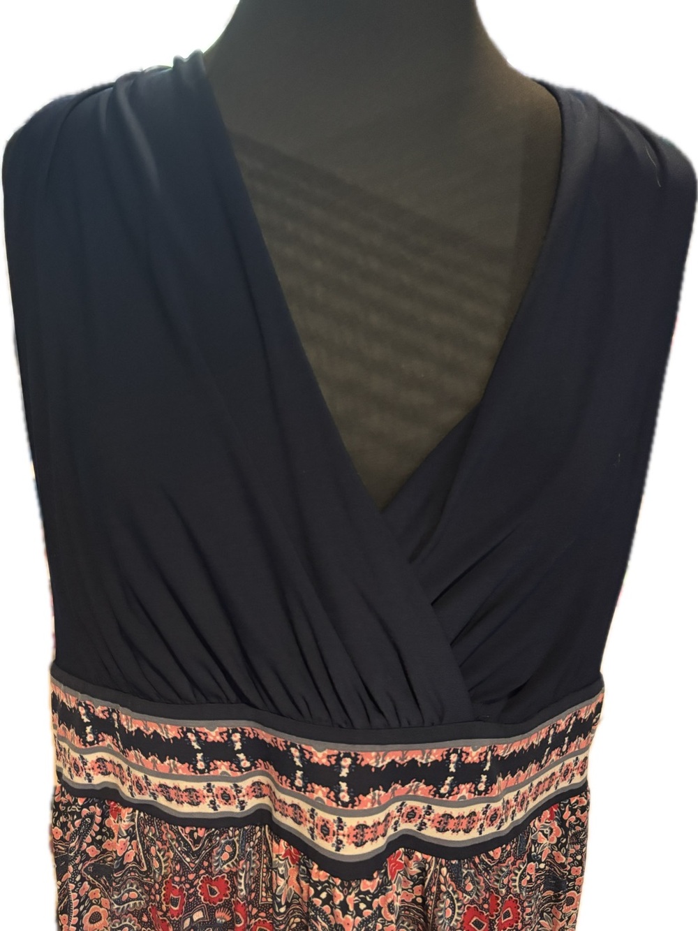 Dress Barn Navy and Coral Paisley-Print Maxi summer Dress 22w